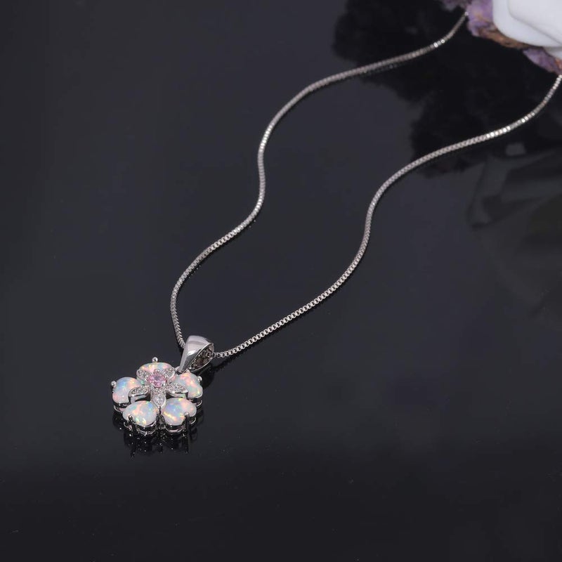 CiNily Flower Opal Pendant Necklace Box Chain 18K White Gold Plated Pink Topaz Zircon Opal Jewelry for Women, Gemstone Necklaces Lovers Birthday Friendship Jewelry - Image 5